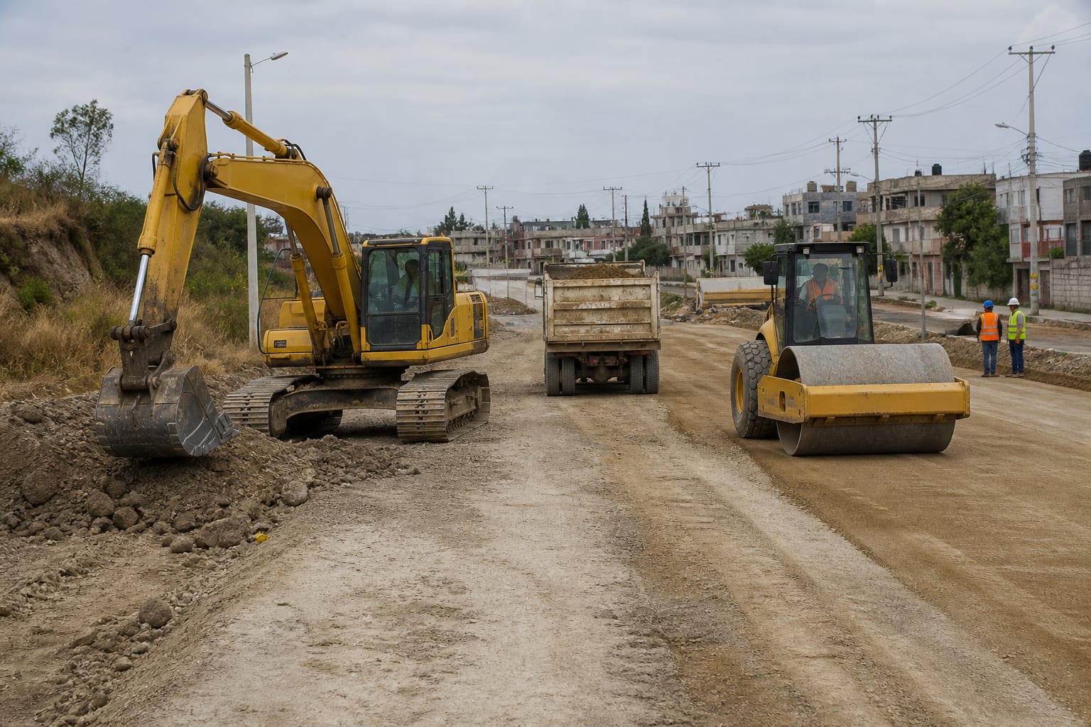 Maquinaria pesada trabajando en una vialidad urbana