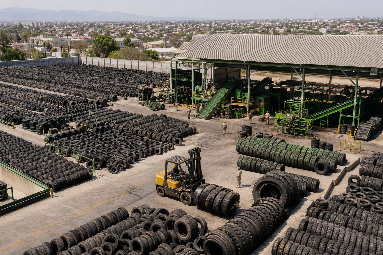 Patio industrial para recuperación y clasificación de neumáticos