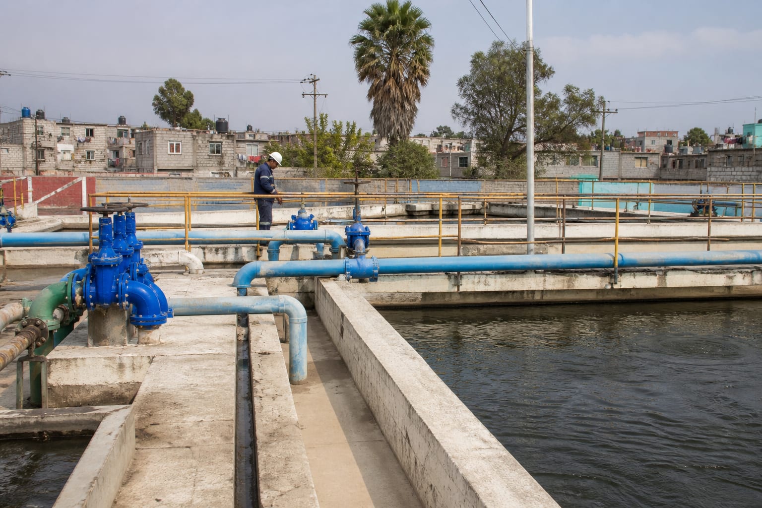 Canal de integración pluvial y tuberías en una zona industrial